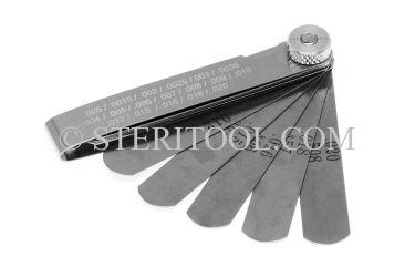 #99008 - 15 pc Stainless Steel Feeler Gauge Metric Set. 3"(75mm) in Fold out SS Frame. stainless steel, feeler, gauge